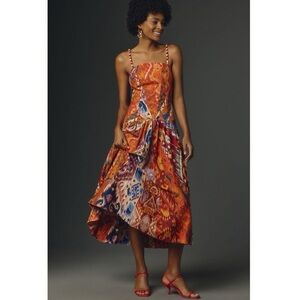 FARM Rio Orange Multicolor Ikat High-Low Midi Dress